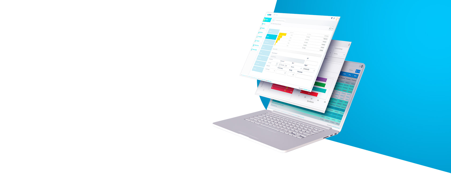 Sistema Unypax em um notebook com telas de gestão